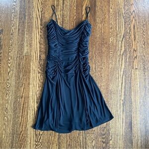Tadashi Shoji 90s Vintage Black Ruched Cocktail Dress